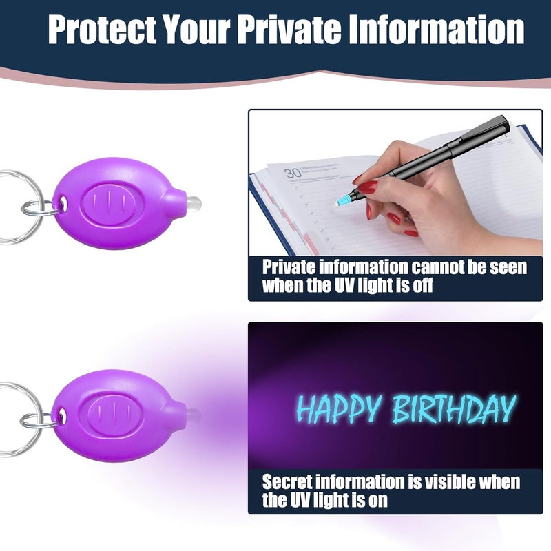 klumuke Invisible Ink Pens with UV Light, Magic Spy Pens with Mini UV LED Keychain Flashlights for Secret Messages, Disappearing Ink Pens with Black Light for Kids, Ideal (3PCS) - Image 3